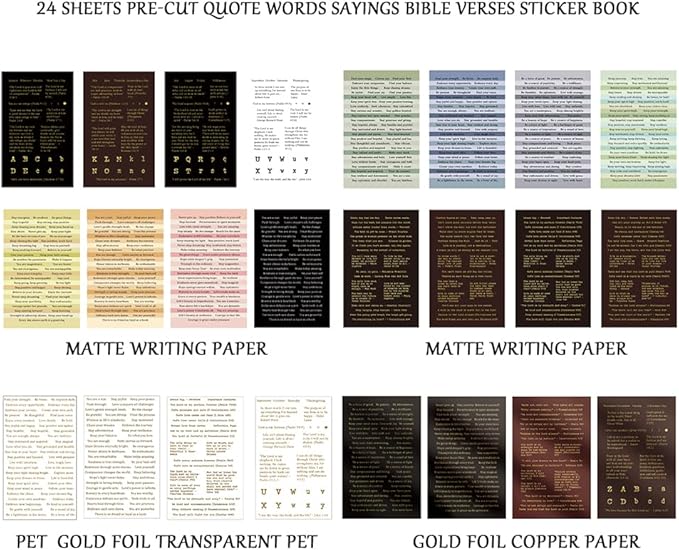 Quote and Sayings with Bible Verses Stickers for Journaling, 846Pcs Word Stickers, 24 Sheets Gold Foil Small Talk Sticker Book for Junk Journal Supplies, Scrapbooking, Bujo, Card Making