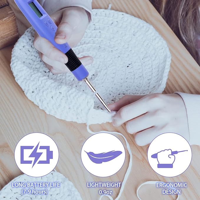 Light up Crochet Hook Set with Stitch Counter Crochet Kit with 12 Different Size Interchangeable Crochet Needle,Ergonomic with 2 Levels Led and Digital Stitch Counter for Crocheting and Knitting