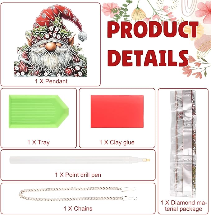 DOMROM Gnome Diamond Art Hanging Kits for Adults Beginners, Christmas Special Shaped Crystal Diamond Painting Gnome Pendant, DIY Diamond Art Suncatchers for Home Garden Wall Decor Gift