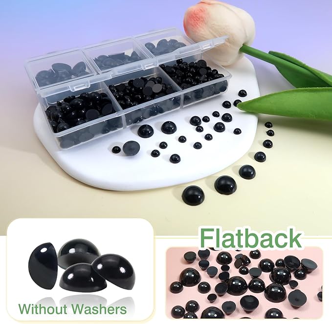 TOAOB 500pcs Round Black Plastic Doll Eyes 4mm 5mm 6mm 8mm 10mm Flatback Cabochon Button Eyeball Beads for Stuffed Animals Amigurumis Crochet Bears Crafts Making