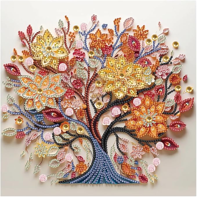 SJUTOUCI Diamond Art Painting Kits for Adults, 5D Tree of Life Special Shape Diamond Art for Beginners, Crystal Rhinestones Dots Bead Art for Home Wall Decoration Gift 12×12inch