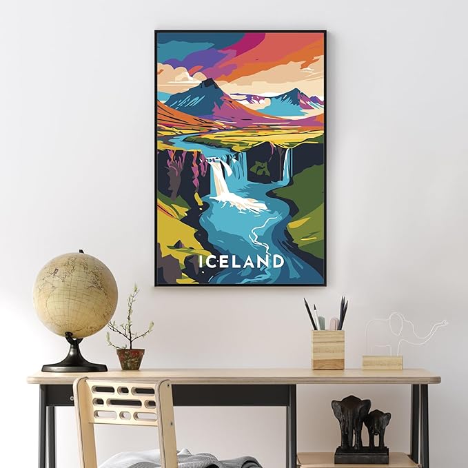 Yezavesu Framed Paint by Numbers Kit for Adults Beginner & Kids Ages 8-12, Iceland Landscape Paint by Numbers with Frame, DIY Number Painting for Adults Waterfall for Home Wall Decor Gift 8X 12 inch