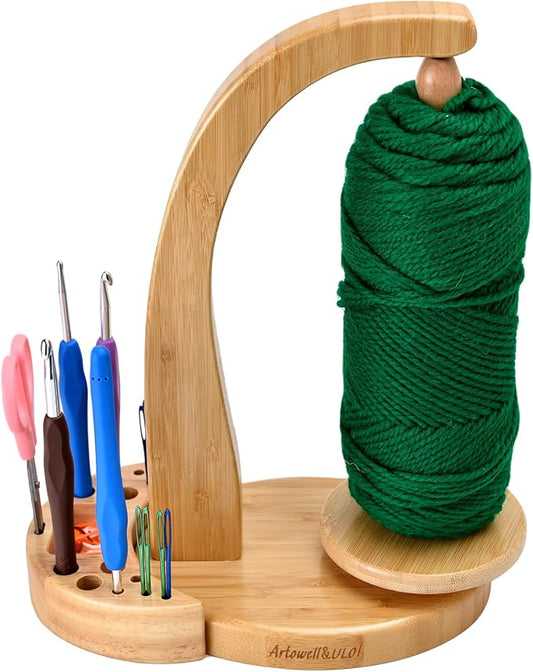 ULOI Crochet Yarn Holder - Upgrade with Crochet Accessories Storage Attachment, Magnetic Wooden Yarn Storage for Knitting Accessories, Perfect for Crocheting and Knitting Projects, Natural Wood Finish