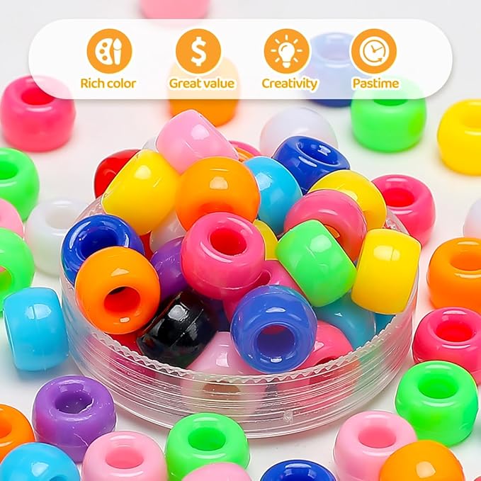 gaganiu pony beads 1100+ pcs – red plastic kandi beads in jar for bracelets, hair braids, jewelry making & diy crafts