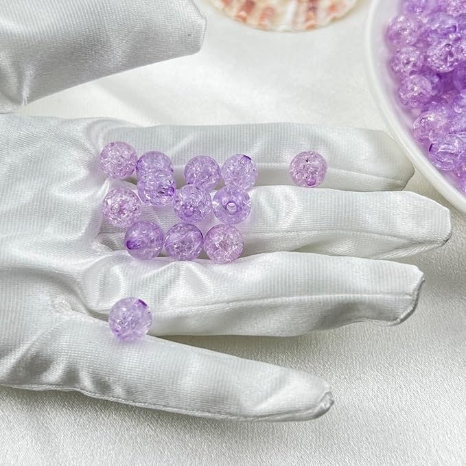 200pcs 10mm Crackle Beads - Round Crystal Acrylic Craft Beads with Hole for Jewelry Making - Purple