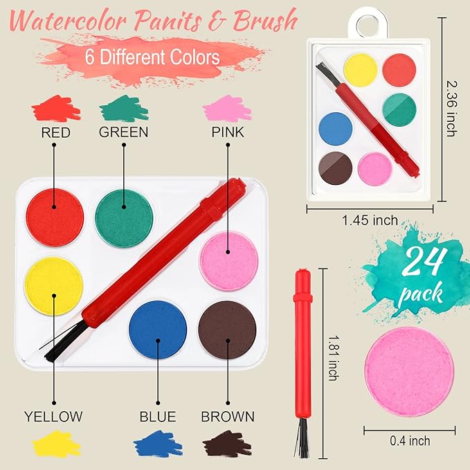 24 Sets Mini Paint Canvas Kit Mini Acrylic Art Party Favor Watercolor Painting Set with Panel Wood Easel Small Art Strips Palettes Brush for Kids Adults School Classroom Party Supplies Birthday Gift