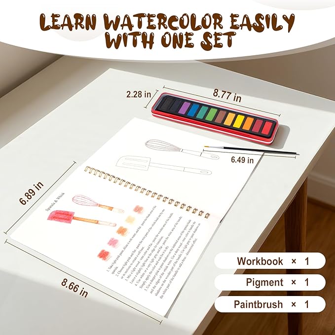 Watercolor Workbook for Adults, Beginner Friendly Watercolor Painting Kit Baking Pattern Water Coloring Book, Nature-Themed Practice Art Gift Water Color Paint Book with Palette and Brush