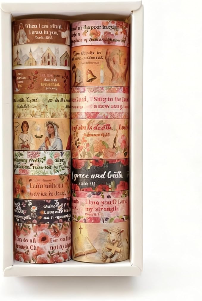 Christian Washi Tape, 16 Rolls Aesthetic Colored Decorative Cute Scrapbook Tape for Scrapbooking Supplies Journaling Craft Junk Journal
