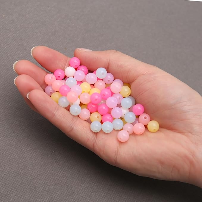 bonny boxx 500pcs 8mm jelly light mix colors round beads, smooth transparent acrylic balls, plastic resin gumball bubblegum chunky beads for necklace & bracelet making, crafting supplies