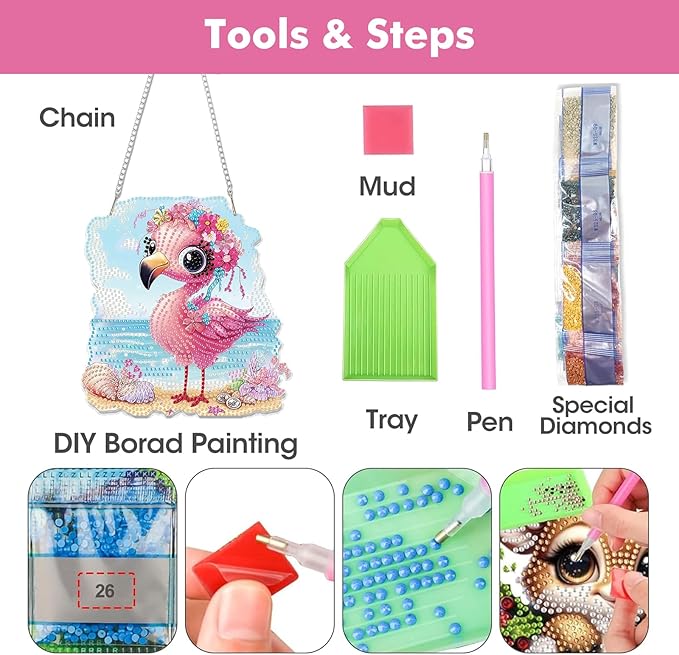 Miwixy Flamingo Hanging Diamond Art,Pink Flamingo Beach Special Shaped Crystal Christmas Diamond Painting Ornament Kit DIY Double-Sided Pattern Window Pendant Gem Art Kit for Home Wall Decor