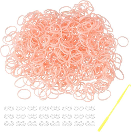 MECCANIXITY 600 Pcs Loom Rubber Bands Kit with 25 Pcs S-Clips 1-Hook Rubber Bands Refill Bracelet Making Kits for Weaving DIY Handcrafts Gift, Beige