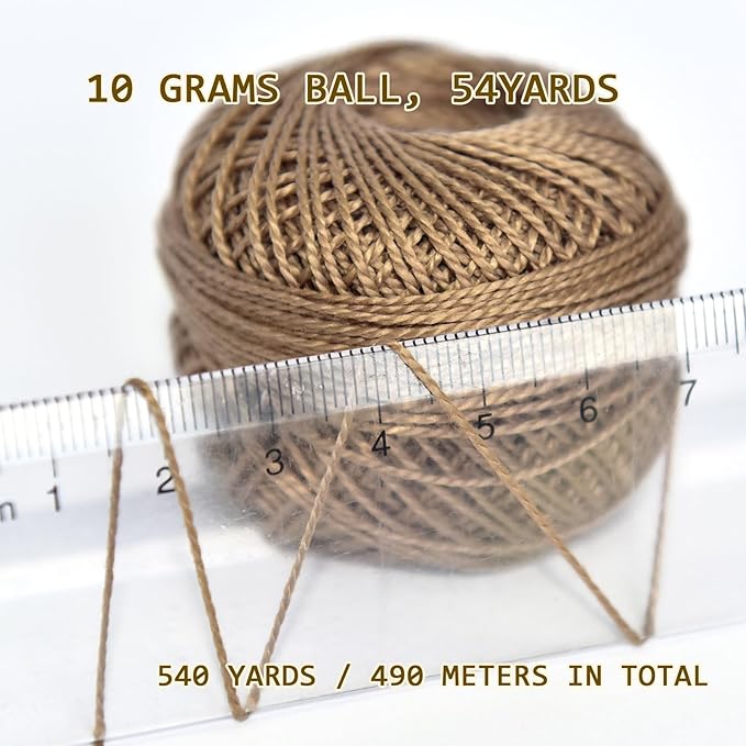 Double Mercerized Egyptian Long Staple Cotton Pearl Thread Ball 10 Grams Rainbow Color Embroidery Thread 10 Colors per Box for Crochet Hardanger Cross Stitch Hand Embroidery,caffee Series