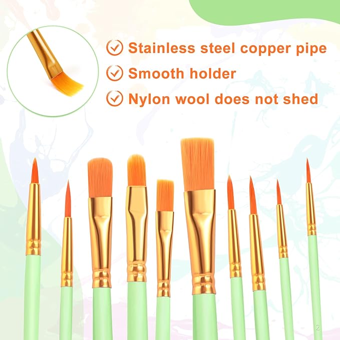 ESRICH Paint Brushes Set, 2 Packs 20 Pcs Acrylic Paint Brush Set, Acrylic Oil Watercolor, Face Nail Art, Miniature Detailing, Rock Painting,Painting Artist Professional Kits,Green