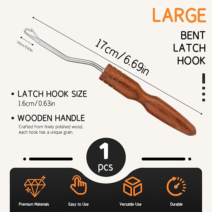 Giwrmu Latch Hook Tool, Wooden Bent Latch Hooks, Large Latch Hook Crochet Needle for Crochet Rug, Micro Braids, Hair Extension, Carpet Crafts