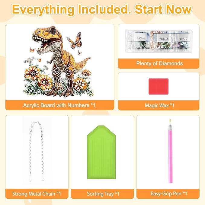 TOSTOG Mighty Dinosaur Diamond Art Pendant Kit for Adult, Yellow Diamond Painting Hanging Kit for Beginners, 5D DIY Crafts Gem Art, Waterproof Full Accessories for Home Decor Idea 20 * 20 cm/8 * 8 in