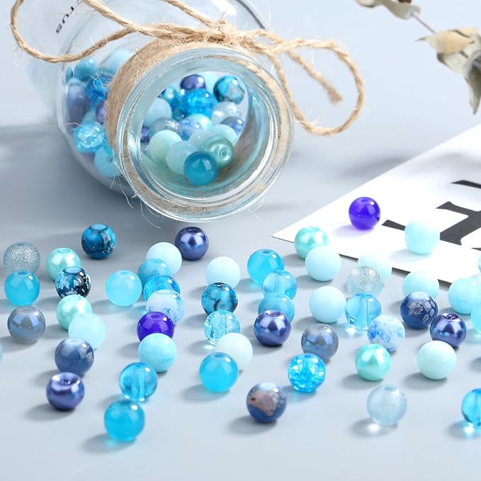 DUQGUHO 8mm Blue Beads for Jewelry Making Blue Glass Beads for Crafts Round Bead Bracelet Kit 360PCS