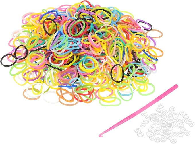 uxcell 600Pcs Loom Rubber Band, Bracelet Making Refill Kit Elastic Loom Band with 25Pcs S-Clips and 1Pcs Crochet Hooks for Weaving DIY Handcrafts, Multicolor