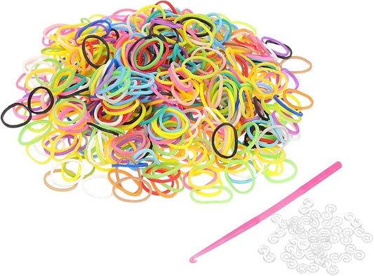 uxcell 600Pcs Loom Rubber Band, Bracelet Making Refill Kit Elastic Loom Band with 25Pcs S-Clips and 1Pcs Crochet Hooks for Weaving DIY Handcrafts, Multicolor