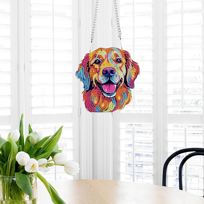 AiYuanzsh Diamond Art Painting Ornament 5D DIY Diamond Art Animal Dog Creative Design Handmade Acrylic Pendant Mosaic Making Kits by Number Kits Home Decoration Pendant