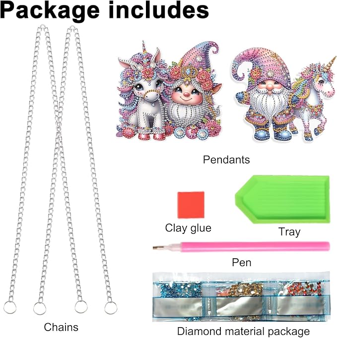 JISHSHAY 2 PCS Diamond Painting Pendant Gnome Dwarf Unicorn Diamond Art Wind Chimes Special Shaped Crystal Suncatcher Diamond Art Ornaments Diamond Painting Hanging for Garden Wall Door Window Decor