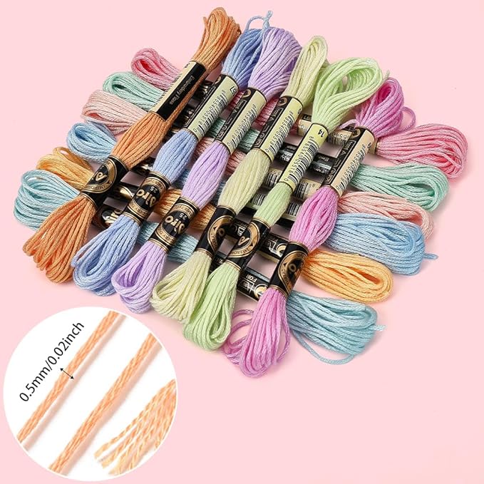 12 Skeins 105 Yards Embroidery Floss Cross Stitch Threads 6 Ply Variegated Macaroon Friendship Bracelet String Floss Threads Bulk for Jewelry Making Bracelet Knitting Stitching Craft Supply