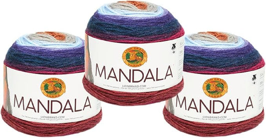 Lion Brand Yarn, Mandala DK Lightweight Yarn for Knitting, Crochet, and Crafts, Griffin, 3 Pack, Self-Striping Acrylic Fiber for Baby Blankets, Multicolor Shawls and Variegated Cardigans