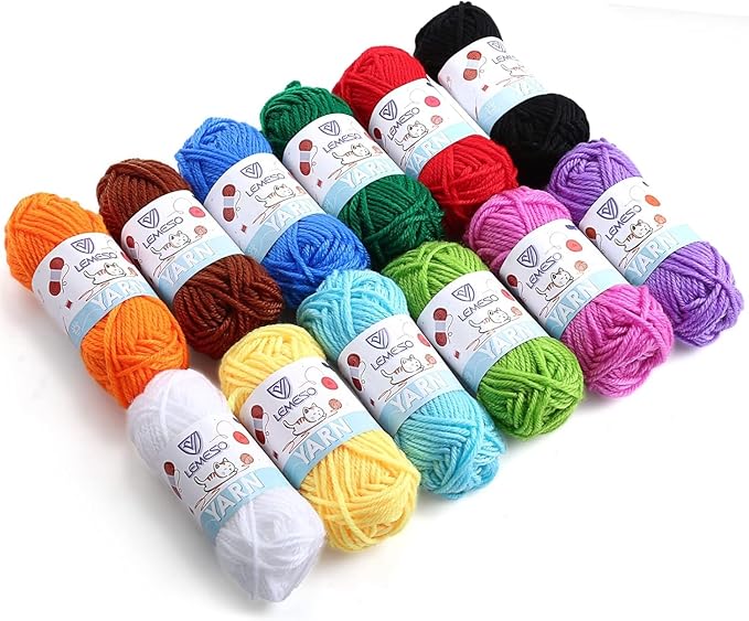 LEMESO 12 Skeins Acrylic Yarn for Crocheting - 180g Bulk Multicolor Knitting Yarn for Beginners and School Crafts - 15g Mini Skeins for Art Classes and DIY Projects