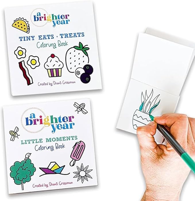 Pocket Size Tiny Eats & Treats and Little Moments Mini Coloring Book. Small Gifts for Coworkers 3x3 inches On-The-Go Travel Size Coloring Book. 50 Pages of Stress + Anxiety Relief [2 Pack]