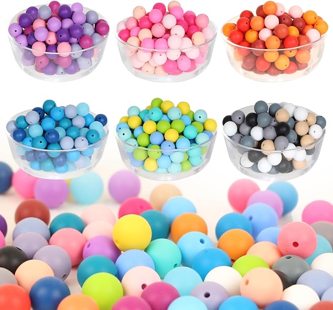 ZIFTY 240Pcs Silicone Beads for Keychain Making Kit 15mm Silicone Beads Bulk 30 Colors Loose Round Rubber Silicone Focal Beads for Pens, Necklace Bracelet Making Kit, Jewelry, Art, Crafts, DIY