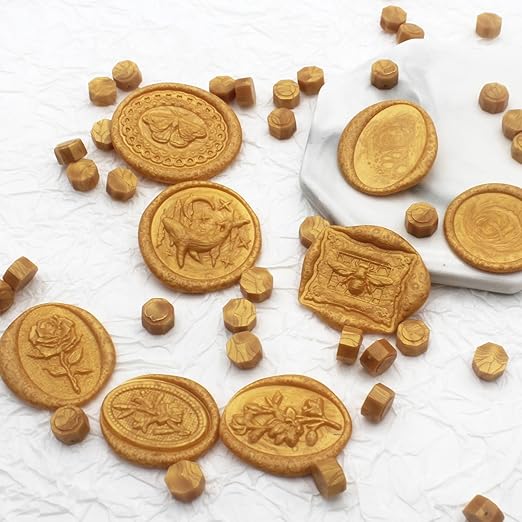 250pcs Wax Seal Beads Gold, Andotopee Premium Sealing Wax Beads for Stamp Seals, Octagon Seal Stamp Pellets Refill Pack for Wedding Invitation, Letter Envelope, Scrapbook Crafts (Vintage Gold)