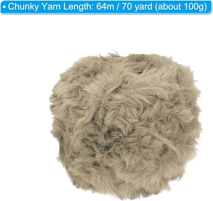 PATIKIL 70yds Faux Fur Yarn, Fuzzy Yarn Crochet Fluffy Soft Chunky Polyester Plush Fur Eyelash for Crocheting Knit Blanket Rug Sweater Scarf Hat Bear Craft, Camel