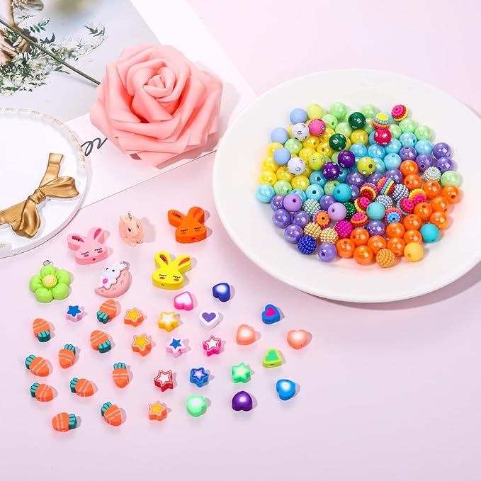 1950PCS+ Easter Beads for Jewelry Making, Colorful Easter Polymer Clay Beads, Assorted Pearl Crystal Acrylic Beads Letter Spacer Beads Cute Flower Bunny Charms for Bracelet Necklace Making DIY Crafts