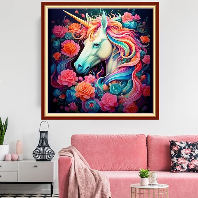 Redxing Stamped Cross Stitch Kits Embroidery kit for Beginners Adults Full Range of Embroidery Patterns Starter Kits DIY Printed Cross Stitch Kits Needlepoint Kits 11CT-Unicorn Flower 18x18 inchs