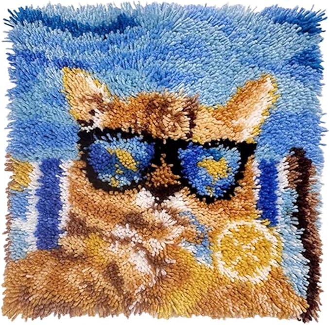 veirousa Orange Cat Latch Hook Kits for Adults, Beginners DIY Hooked Pillow Kit Pre-Printed Pillowcase Hook and Latch Rug Kits Cross-Stitch Cushion Cover for Home Sofa Decoration 17x17 inch