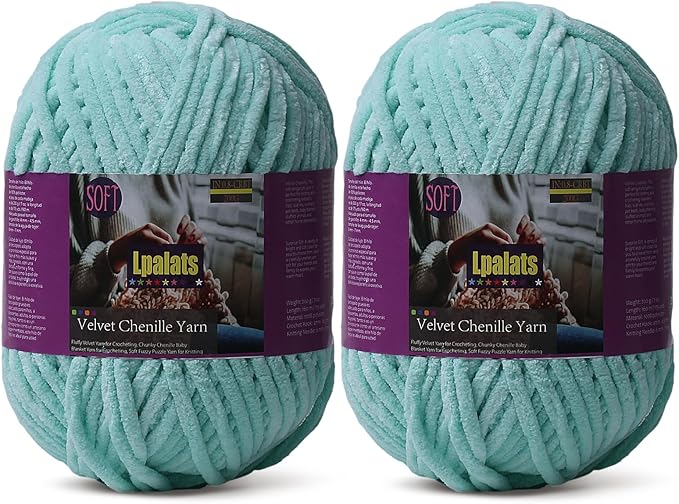 Baby Blanket Yarn for Crocheting - 2 Pack of 200g/7oz Chunky Chenille Yarn for Knitting Blankets Amigurumi - #6 Super Bulky - 348 Yards Soft Thick Plush Yarns (2, Aqua Green)