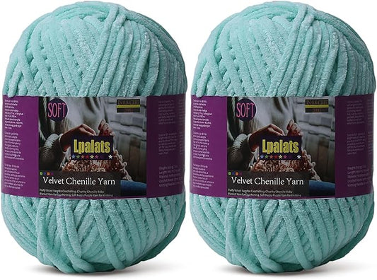 Baby Blanket Yarn for Crocheting - 2 Pack of 200g/7oz Chunky Chenille Yarn for Knitting Blankets Amigurumi - #6 Super Bulky - 348 Yards Soft Thick Plush Yarns (2, Aqua Green)