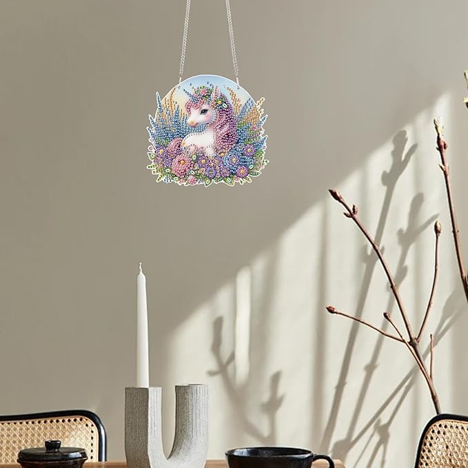 TDFERAN Diamond Painting Pendant Unicorn DIY Diamond Art Ornament Kits Arts and Crafts for Adults Gem Art Hanging for Wall Home Window Decor Paint by Numbers for Abults Painting Art Work