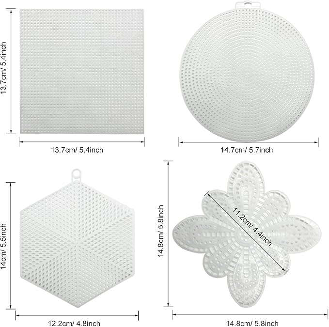 Allazone 52 PCS Mesh Plastic Canvas Sheets 4 Shapes Plastic Canvas for DIY Crafts Embroidery Cross Stitch, Acrylic Yarn Crafting, Knit and Crochet Projects