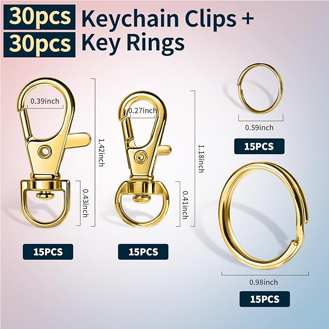 LEOBRO 60 PCS Swivel Snap Hooks and Key Rings, Keychain Clips and Key Chain Rings, Lobster Claw Clasps for Key Chains, Jewelry, Crafts, Gold