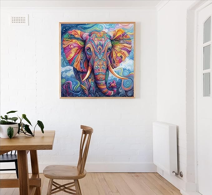 Abstract Elephant Diamond Art Kits for Adults, Animal Diamond Painting for Beginners, Diamond Dot, Dimond Art Paintings Kit, DIY Gem Painting Kit, Crafts for Adults, Home Wall Decor Gifts (14x14inch)