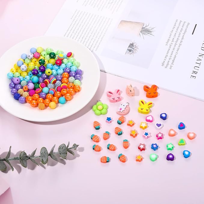 1950PCS+ Easter Beads for Jewelry Making, Colorful Easter Polymer Clay Beads, Assorted Pearl Crystal Acrylic Beads Letter Spacer Beads Cute Flower Bunny Charms for Bracelet Necklace Making DIY Crafts