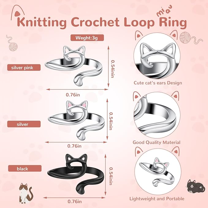 DTOFOOT 6pcs Knitting Crochet Loop Ring for Fingers Metal Open Yarn Guide Crochet Rings Adjustable Braided Faster Knitting Thimbles Holders Accessories for Crochet Mother Grandma Gifts with Box