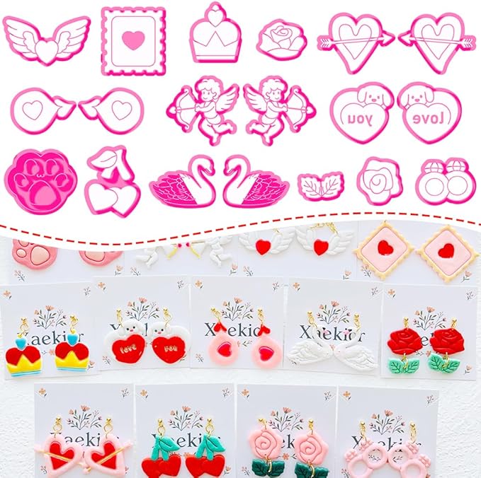 Valentine’s Day Polymer Clay Cutters Set – Romantic Polymer Clay Molds, Clay Cutters, Clay Earring Cutters, Clay Tools