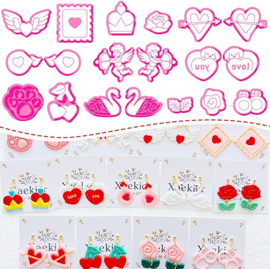 Valentine’s Day Polymer Clay Cutters Set – Romantic Polymer Clay Molds, Clay Cutters, Clay Earring Cutters, Clay Tools