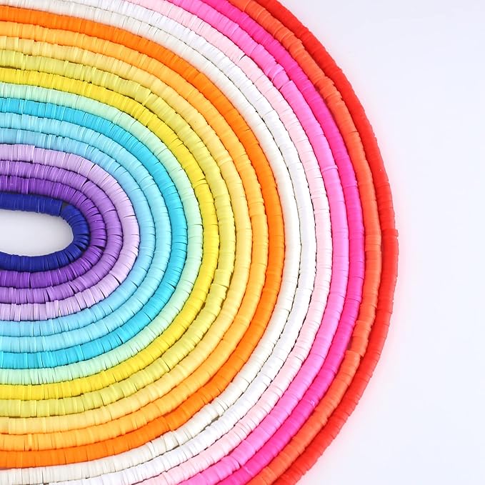 20 Strands Heishi Clay Beads Mixed Color Clay Beads 7200 PCS Pink Yellow White Flat Handmade Polymer Clay Beads for Jewelry Making Necklace Bracelet Earrings Finding(color20)