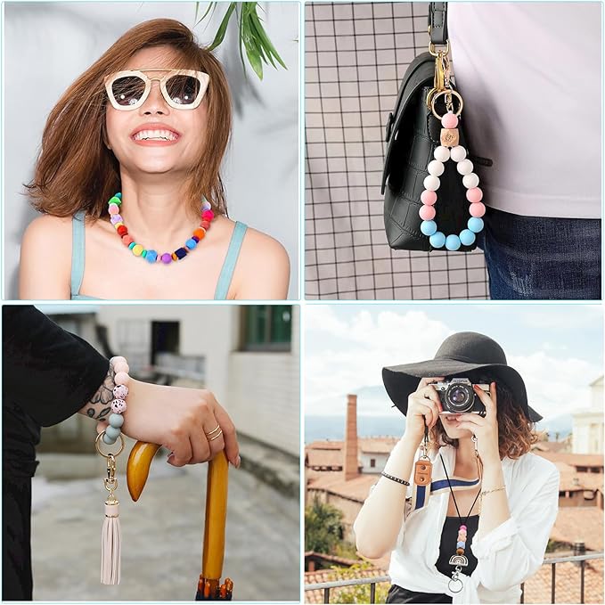 630pcs Silicone Beads for Keychain Making, 12mm 15mm Round 14mm Polygonal Bead 48 Colors Bulk Rubber Loose Beads for DIY Pens Necklace Bracelet Jewelry Making Kit