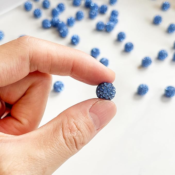 100 pcs 10mm Rhinestone Beads for Jewelry Making, Blue Shiny Round Disco Ball Beads, Bulk Polymer Clay Rhinestone Bead Crystal Diamond Bead for Bracelet Necklace Earring Crafting