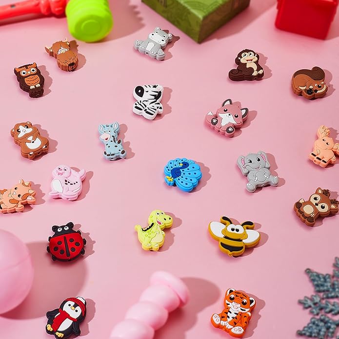 Silicone Focal Beads, 20 Pcs Cute Animals Focal Beads for Pens Characters, Silicone Charm Beads Accessory Kit for Beaded Pens, Keychain Making & DIY Handmade Crafts