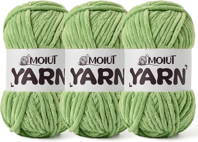 3 Pack Fluffy Chenille Yarn for Crocheting, Chunky Velvet Yarns for Crochet Amigurumi, Baby Yarn for Crocheting Soft Blanket, 262.4yds /10.5oz Bulky Yarns for Crafts/Hats/Shoes/Socks (3 Avocado Green)