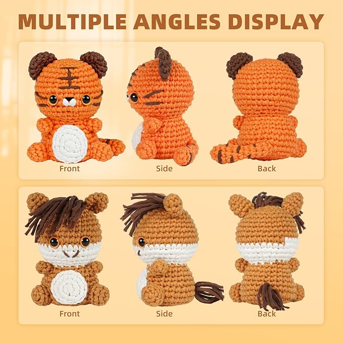 MOREJMTT Crochet Kit for Beginners, Learn to Crochet, Include Easy Knitting Soft Yarn, Step-by-Step Video Tutorial, Hook, Holiday Birthday Gift for Adults (Tiger & Stallion)